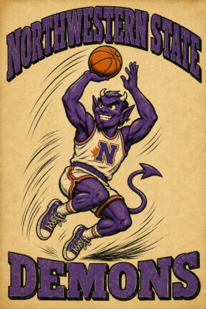 Northwestern State Demons Purple Basketball Mascot Wall Art