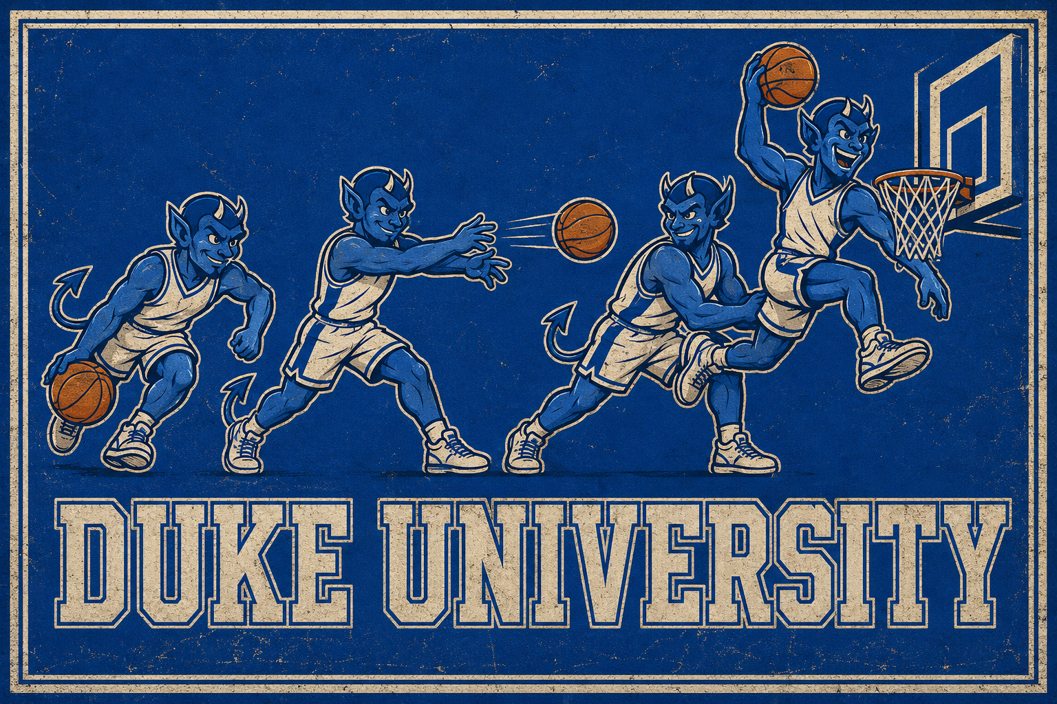 Duke University Blue Devils Basketball Vintage-Style Wall Art