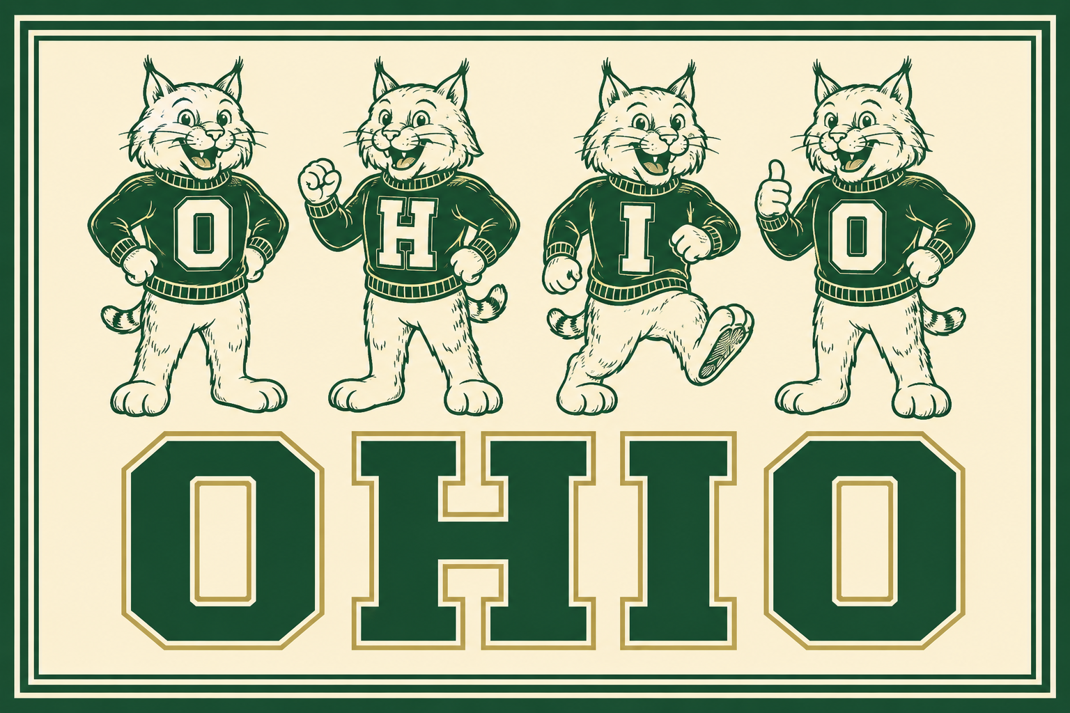 Retro Ohio Cartoon Cat Mascot Typography Wall Art Print