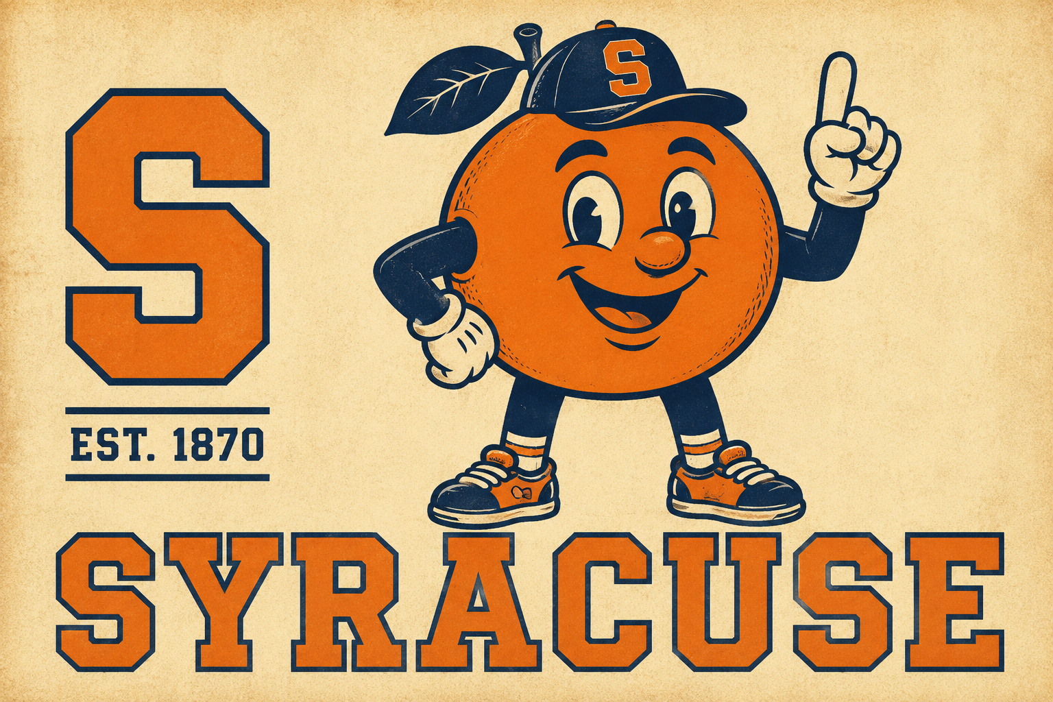 Vintage-Style Syracuse Orange Mascot Graphic Wall Art