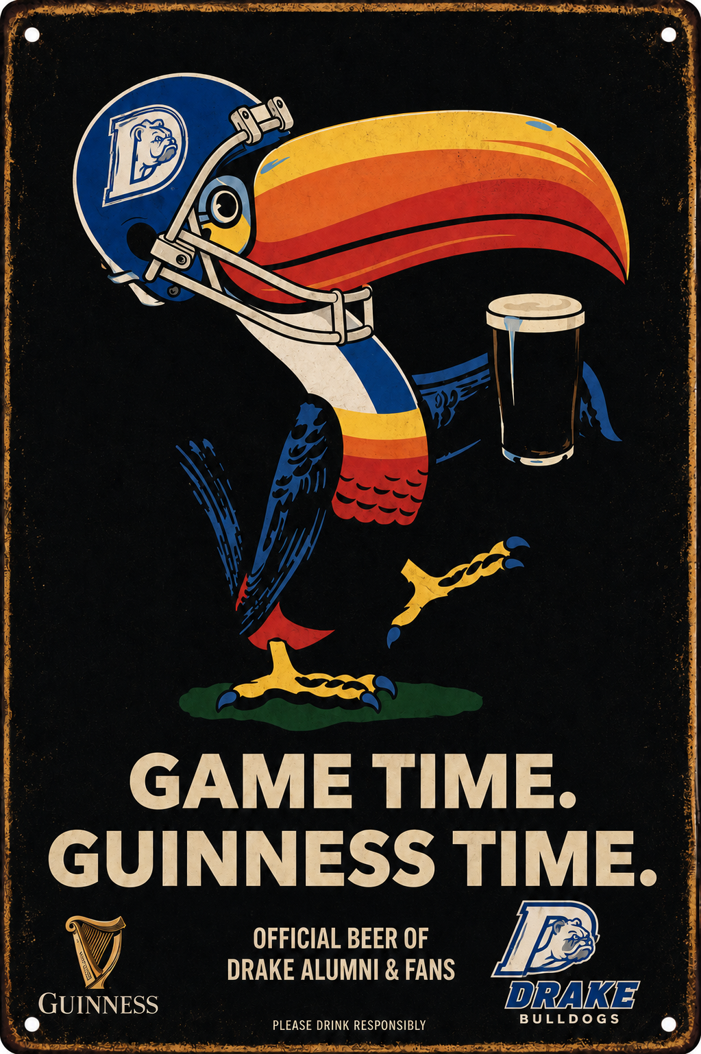 Drake Bulldogs Guinness Game Time Vintage-Style Metal Sign