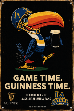 La Salle Game Time Guinness Helmeted Bird Metal Sign