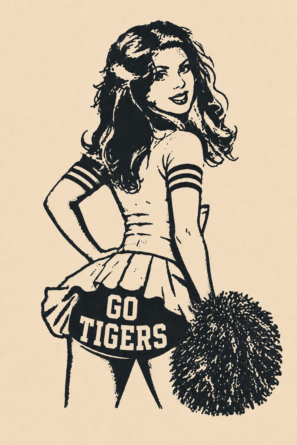 Go Tigers Cheerleader Monochrome Wall Art