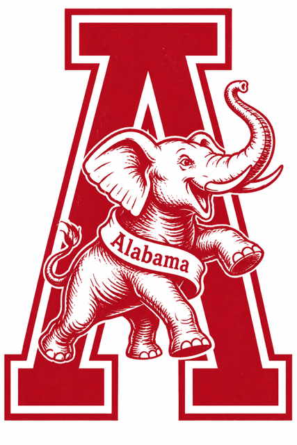 Red Block A Elephant Alabama Graphic Print