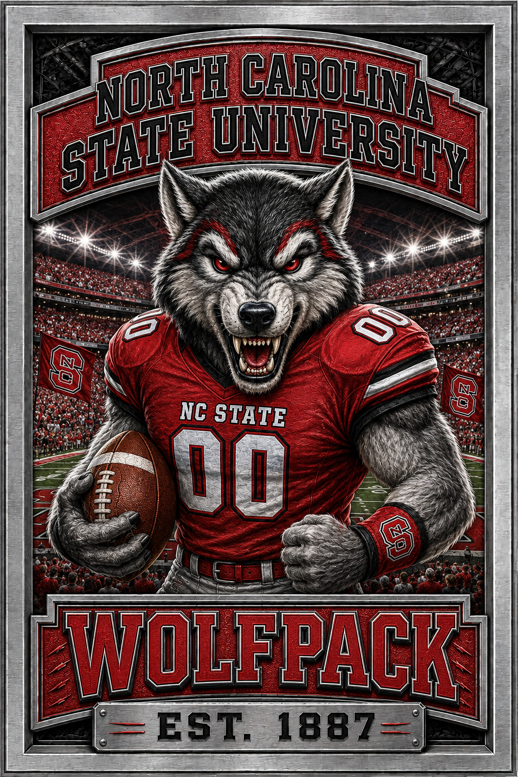 North Carolina State Wolfpack Wolf Football Wall Art