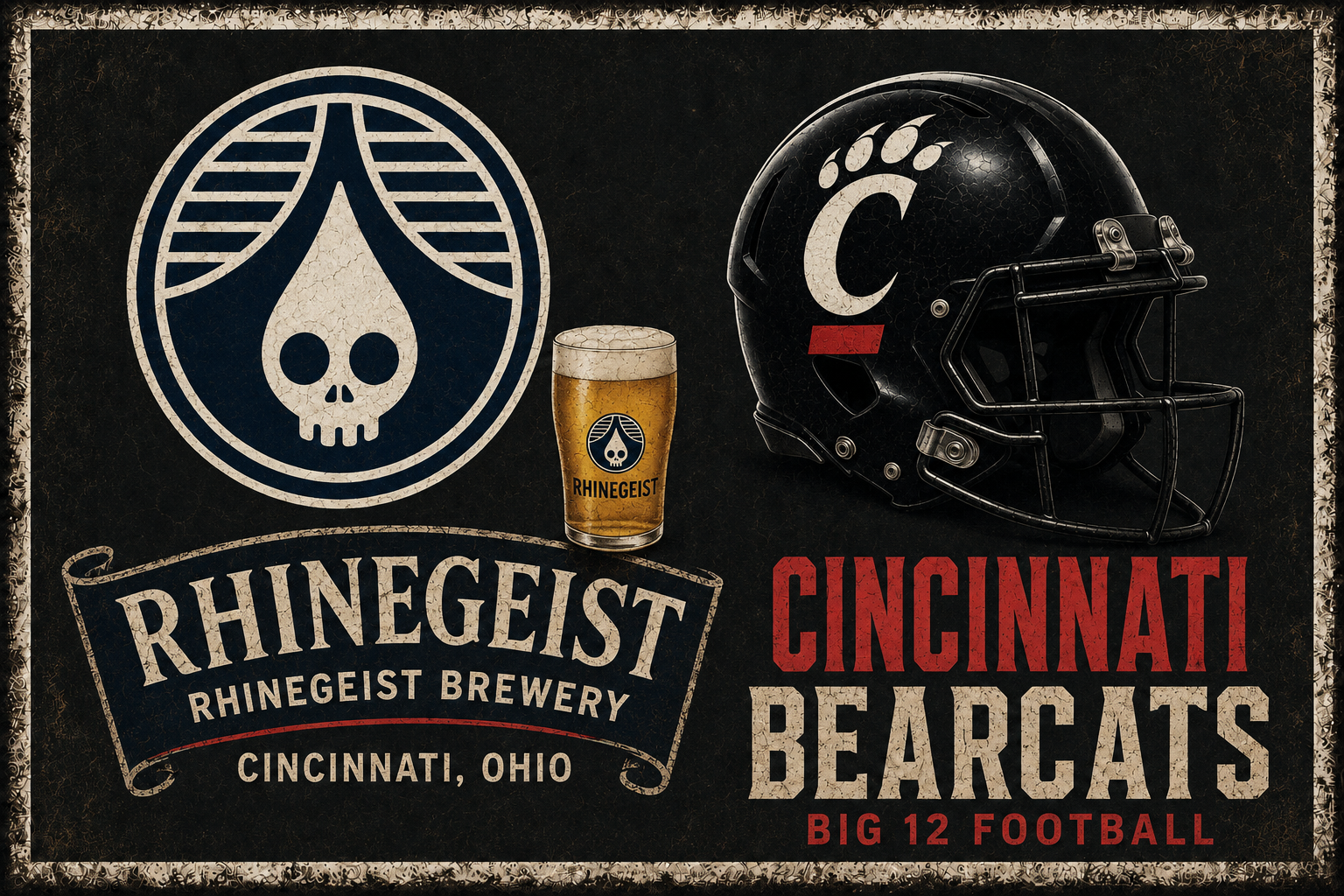 Cincinnati Bearcats Big 12 Football Rhinegeist Vintage-Style Wall Art