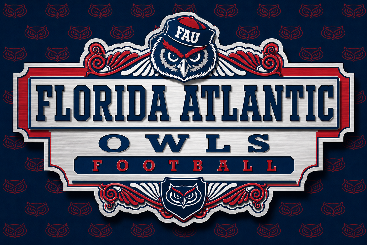 Florida Atlantic Owls Football Owl Decorative Wall Art