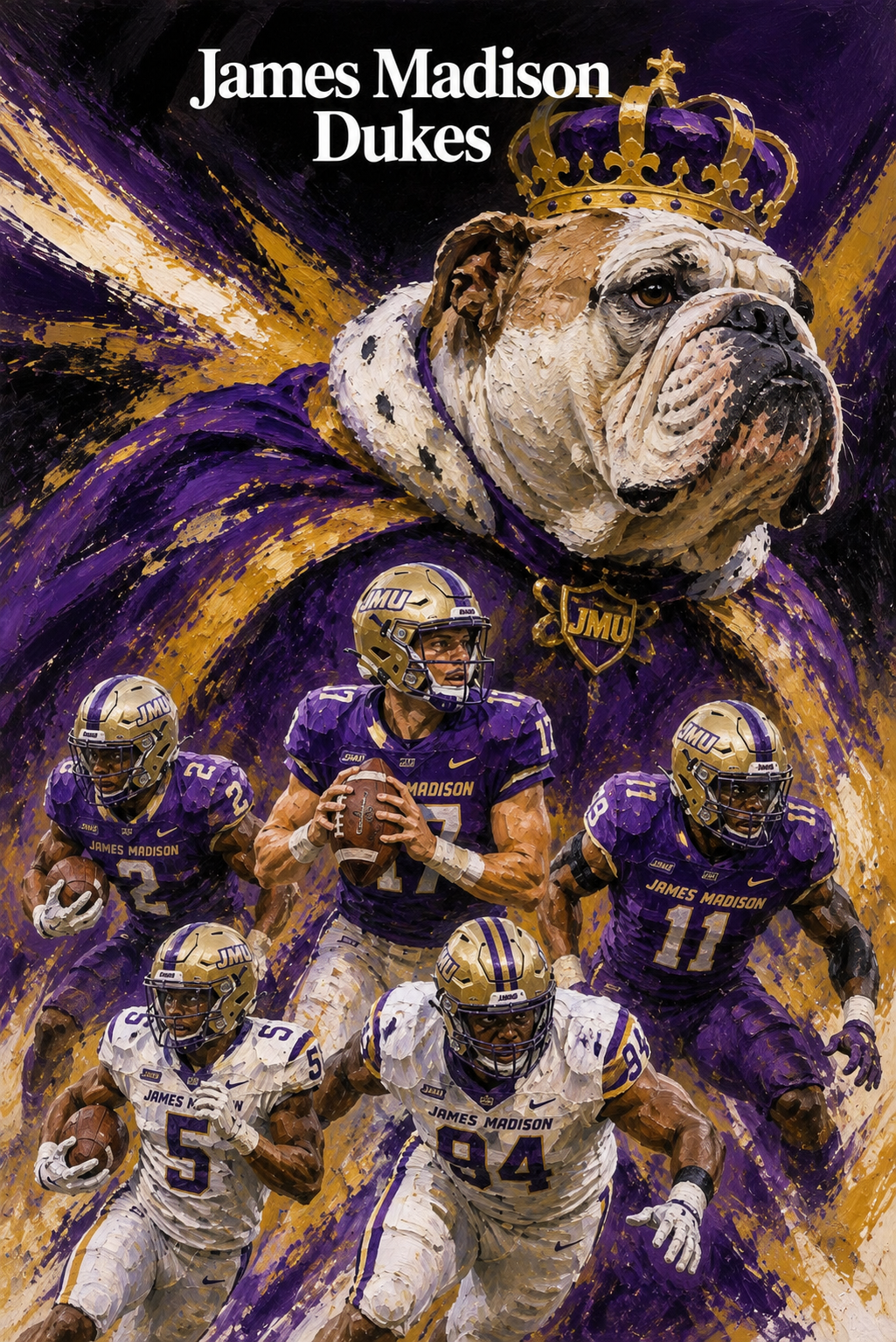 James Madison Dukes Bulldog Football Purple Gold Wall Art