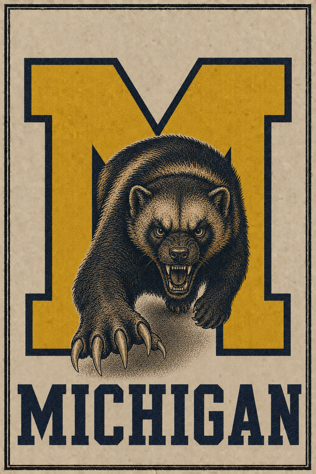 Michigan Bear Vintage-Style Wall Art Poster