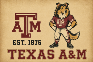Vintage-Inspired Texas A&M Mascot Typography Wall Art