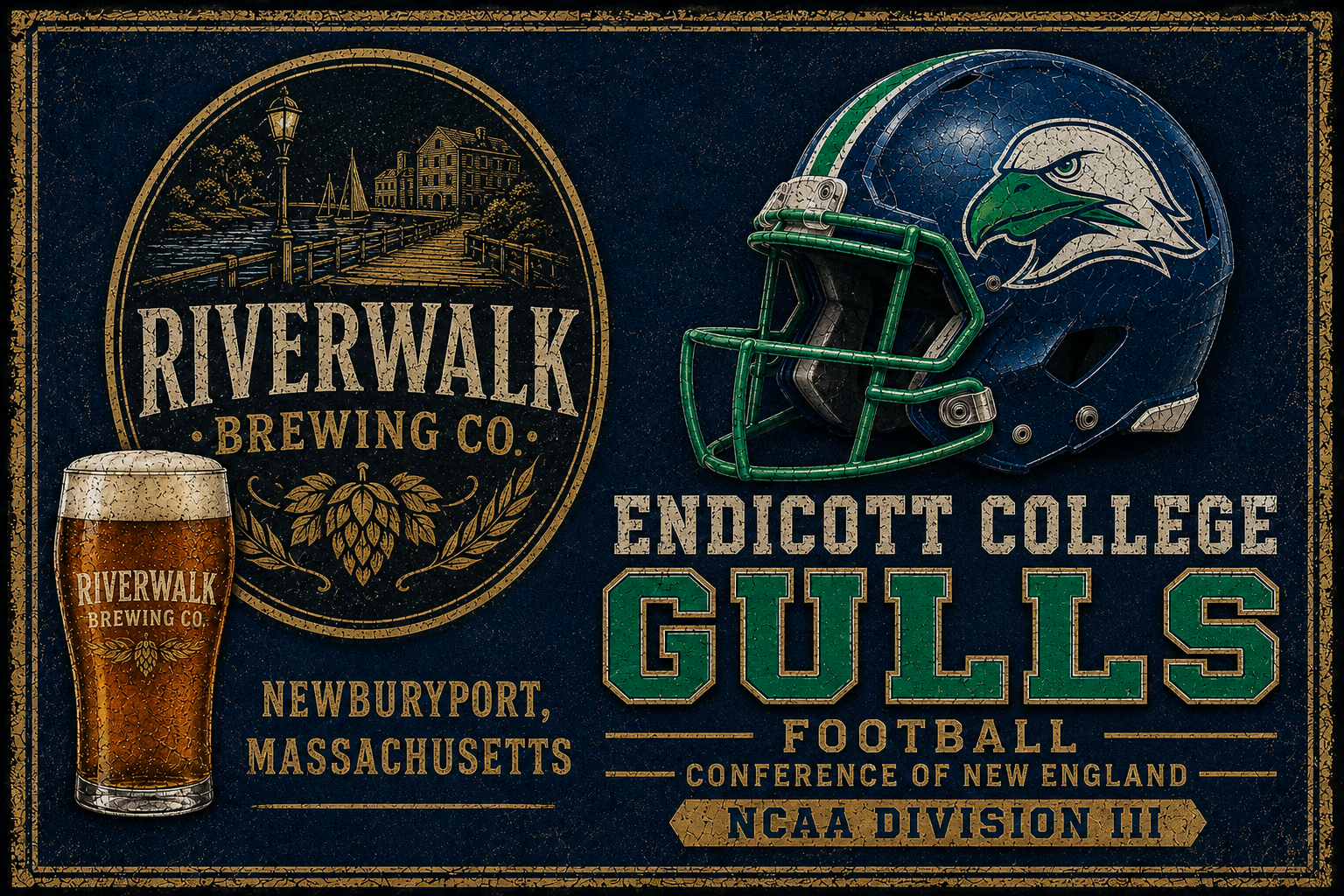 Endicott College Gulls Riverwalk Brewing Co. Vintage-Style Sign