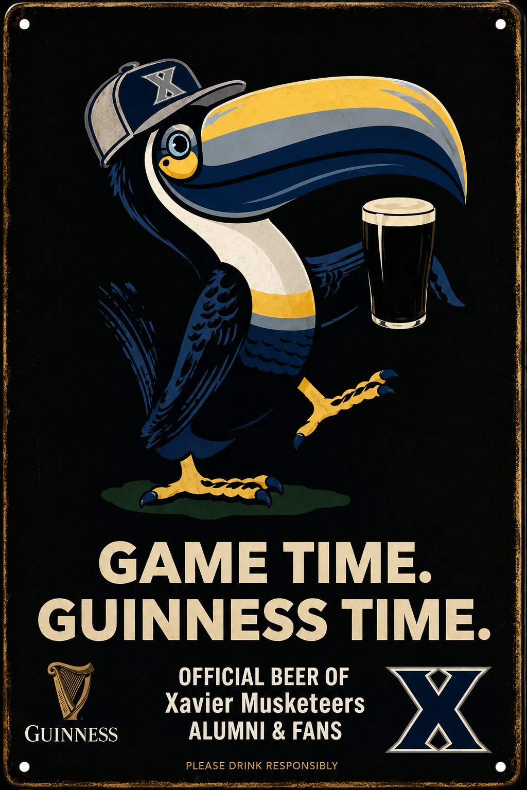 Game Time Guinness Xavier Musketeers Toucan Metal Sign