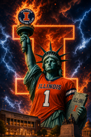 Illinois Fighting Illini Statue of Liberty Football Wall Art