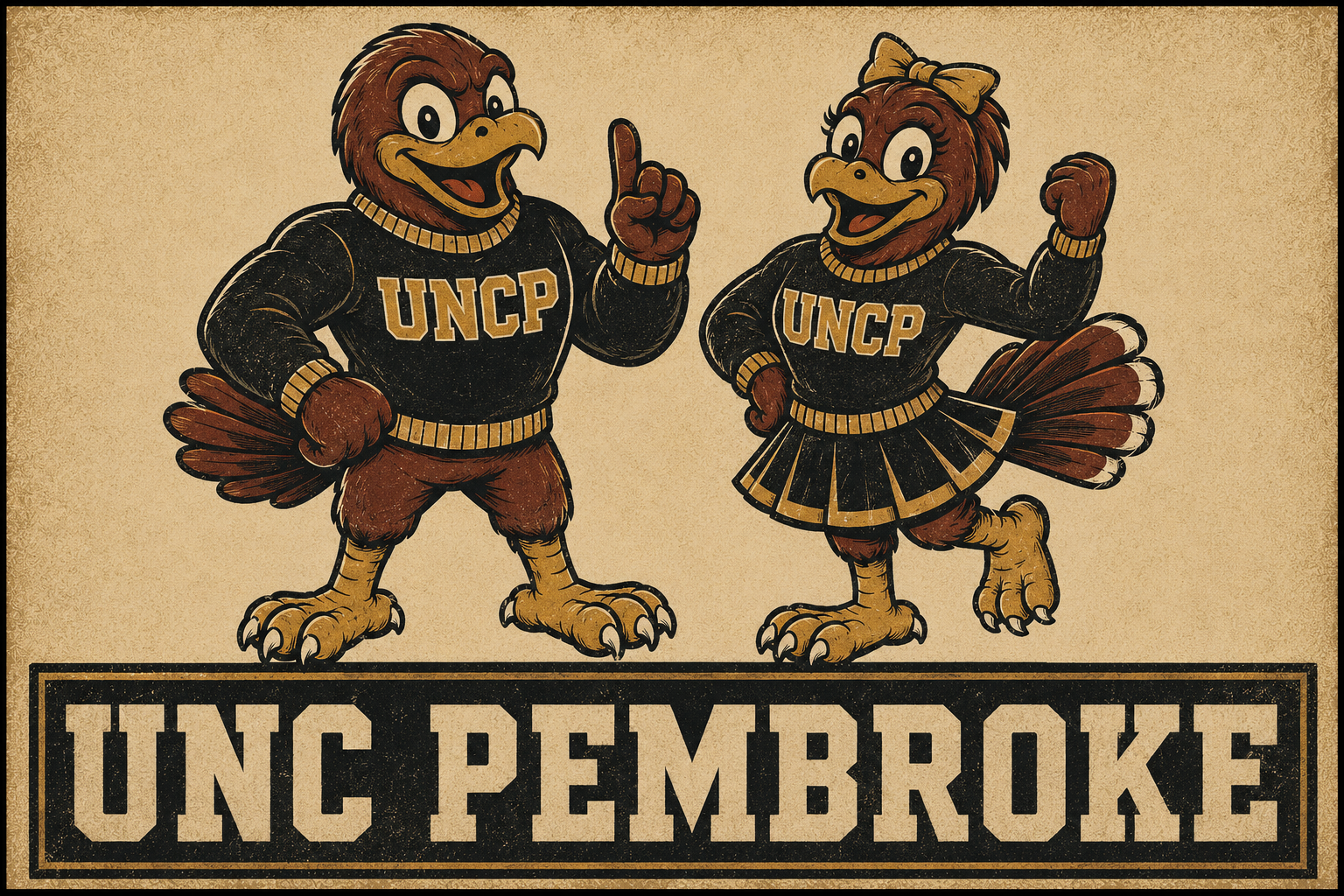 UNC Pembroke Vintage-Style Bird Mascots Wall Art