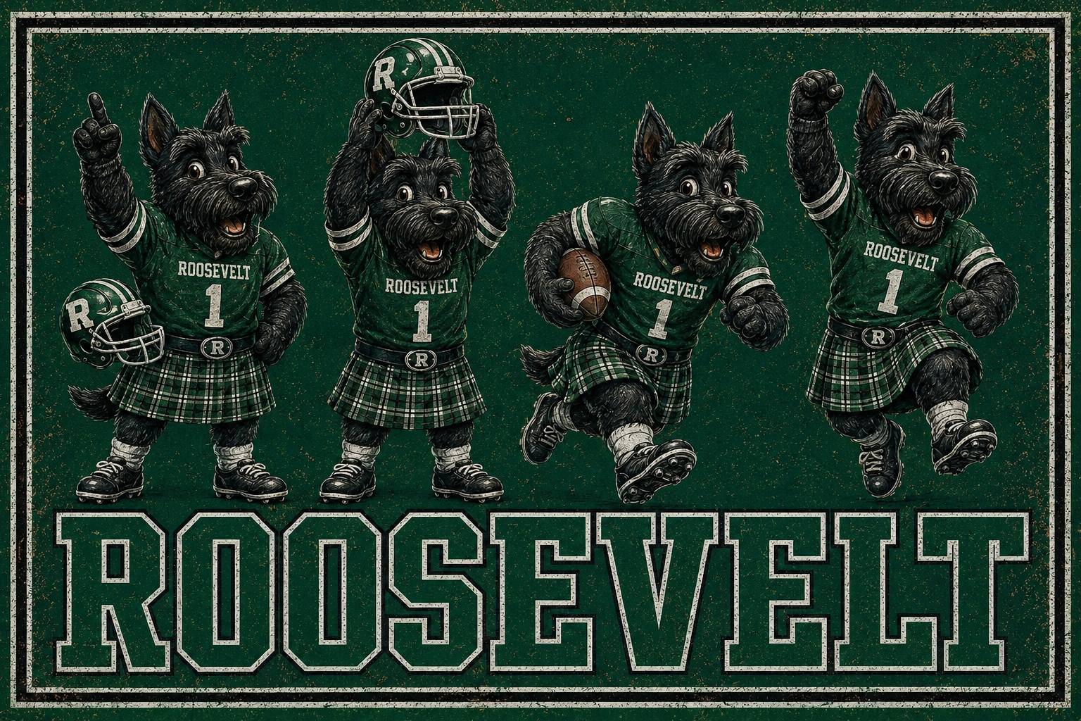 Roosevelt Football Terrier Dogs Vintage-Style Wall Art