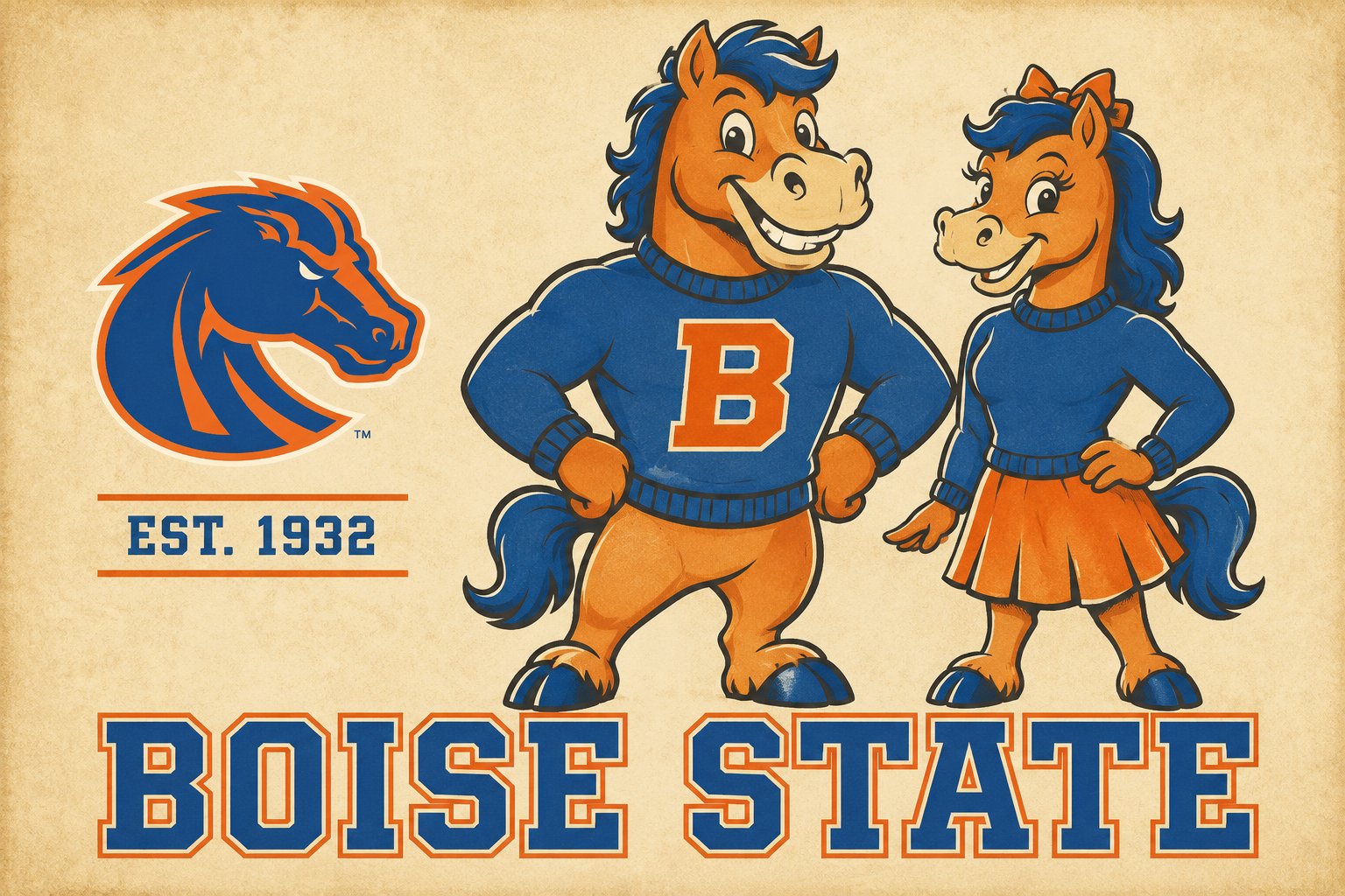 Boise State Broncos Vintage-Style Mascot Wall Art Print
