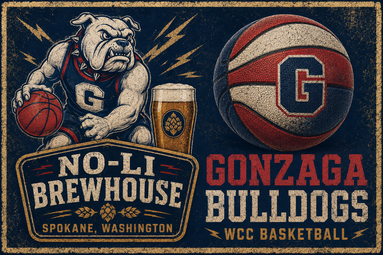 Gonzaga Bulldogs No-Li Brewhouse Vintage-Style Basketball Art