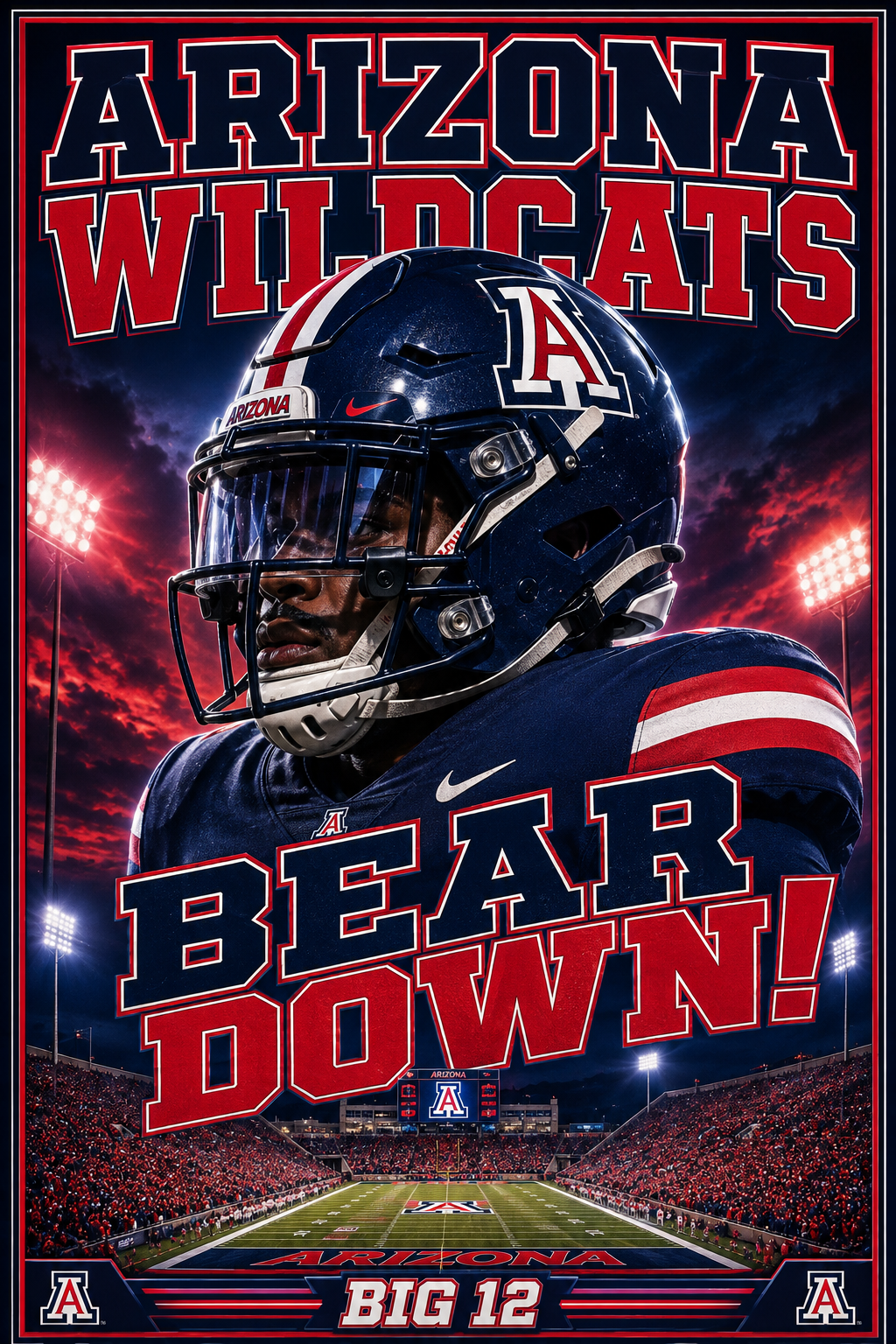 Arizona Wildcats Bear Down Football Wall Art Poster
