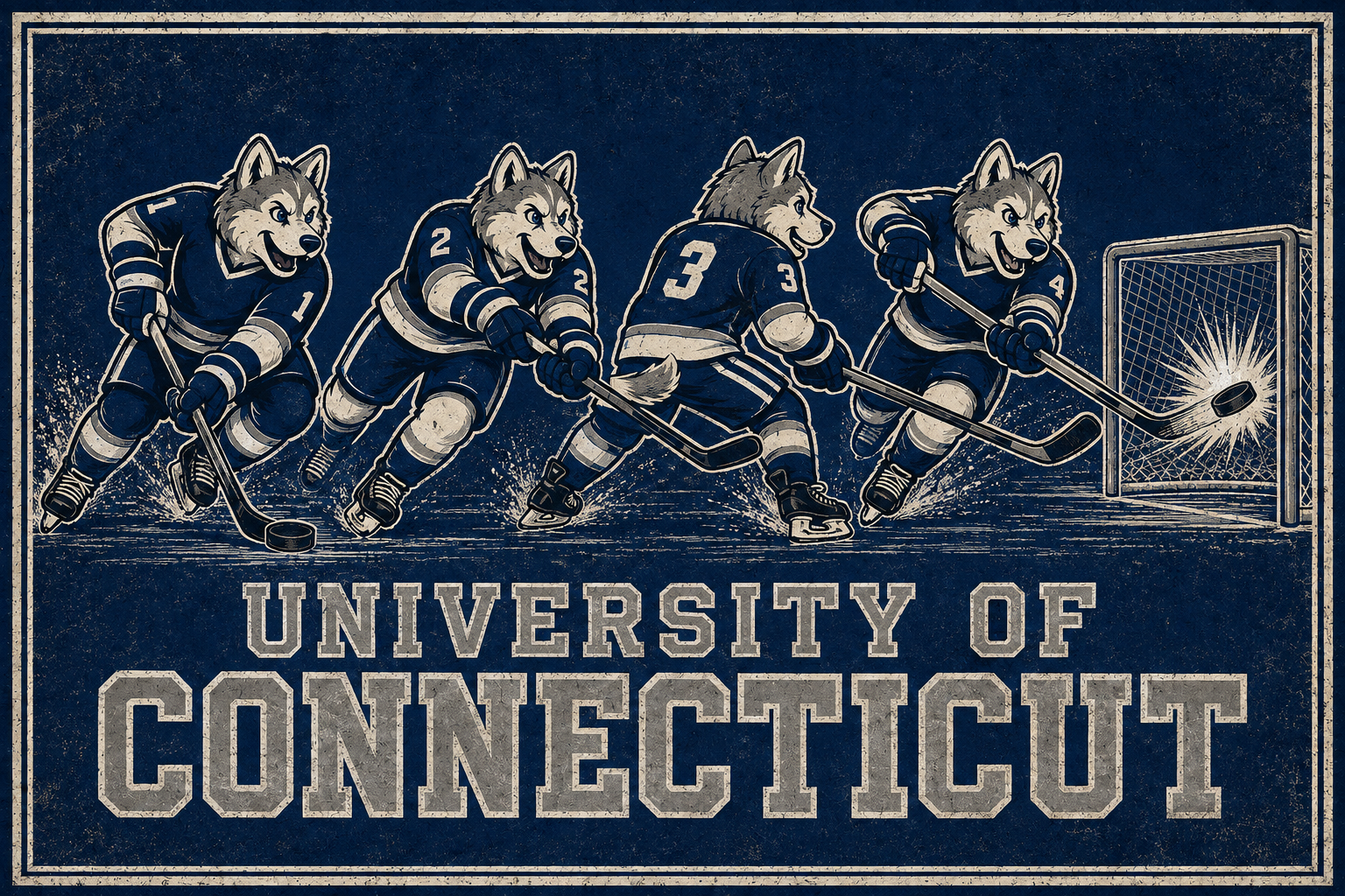 University of Connecticut Hockey Wolves Vintage-Style Wall Art