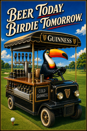 Beer Today, Birdie Tomorrow Toucan Golf Cart Wall Art