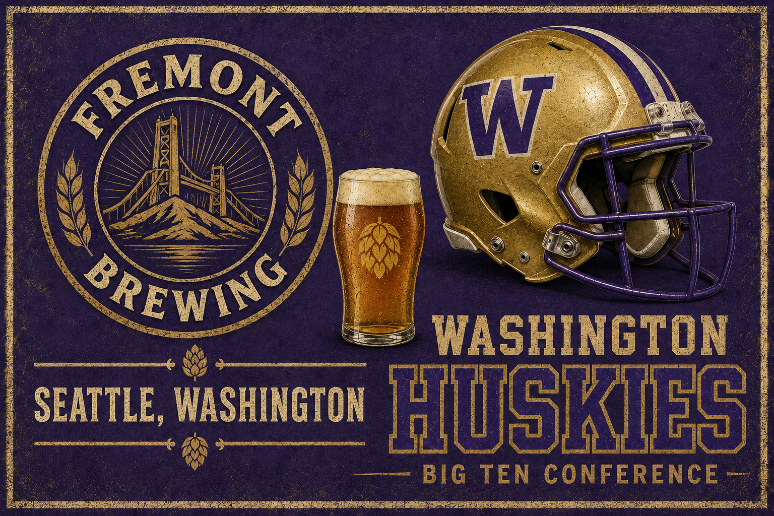 Fremont Brewing Seattle Huskies Vintage-Style Wall Art