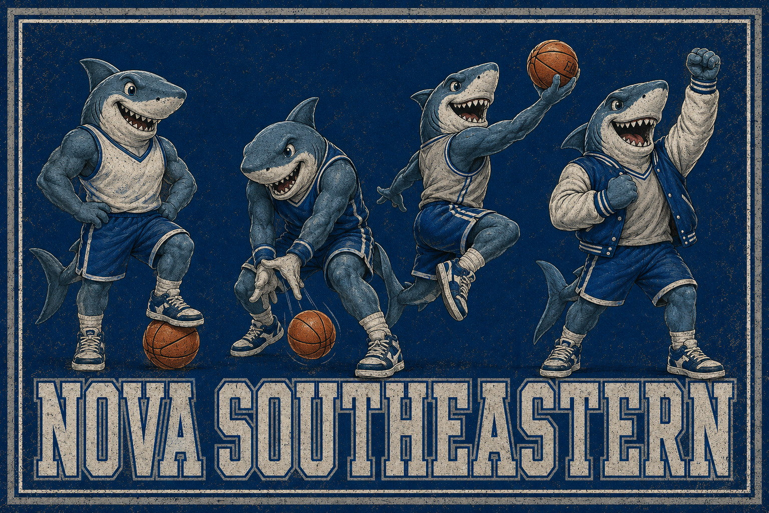 Nova Southeastern Sharks Basketball Distressed Wall Art