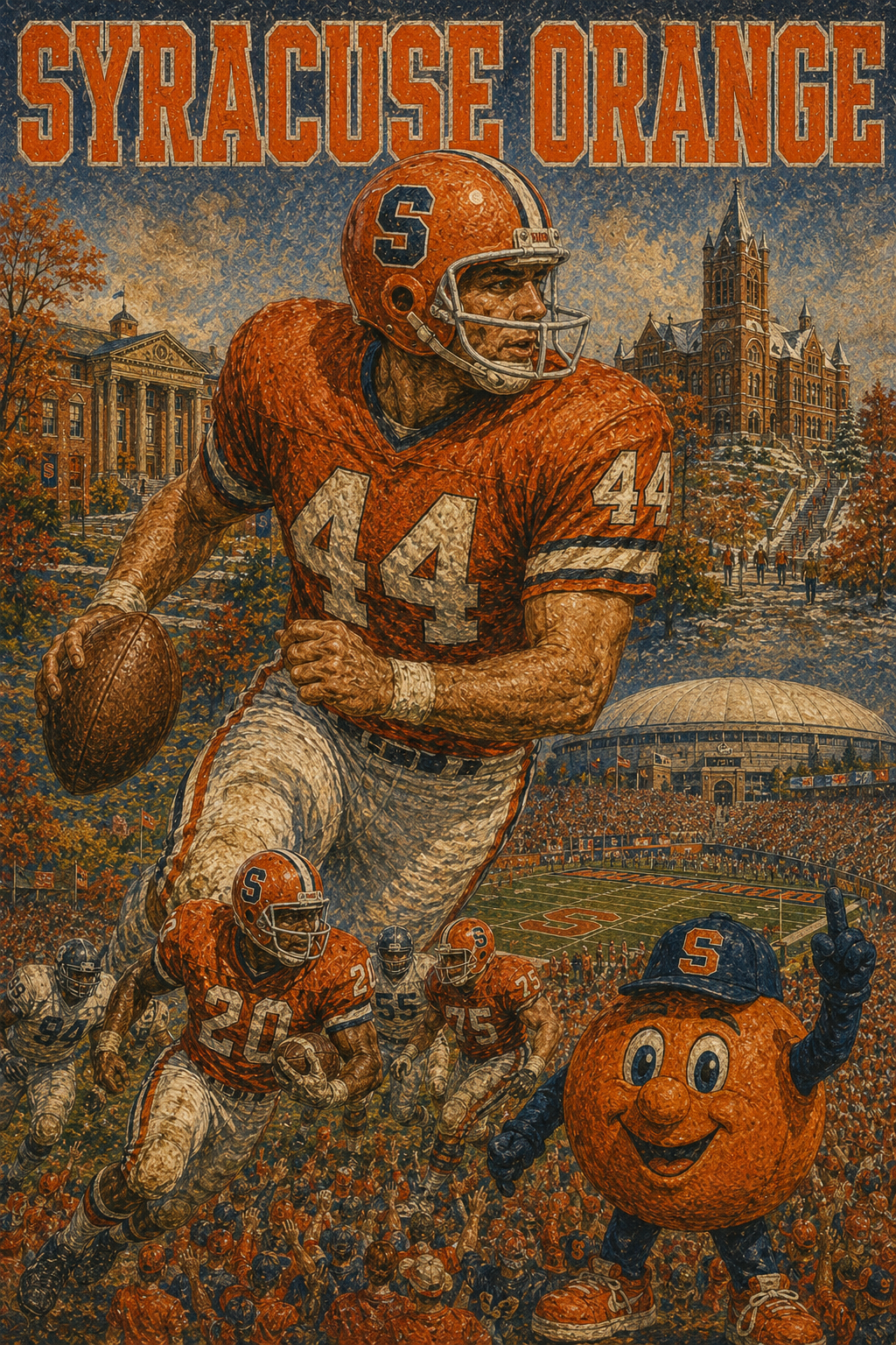 Syracuse Orange Football Vintage-Style Illustrated Wall Art