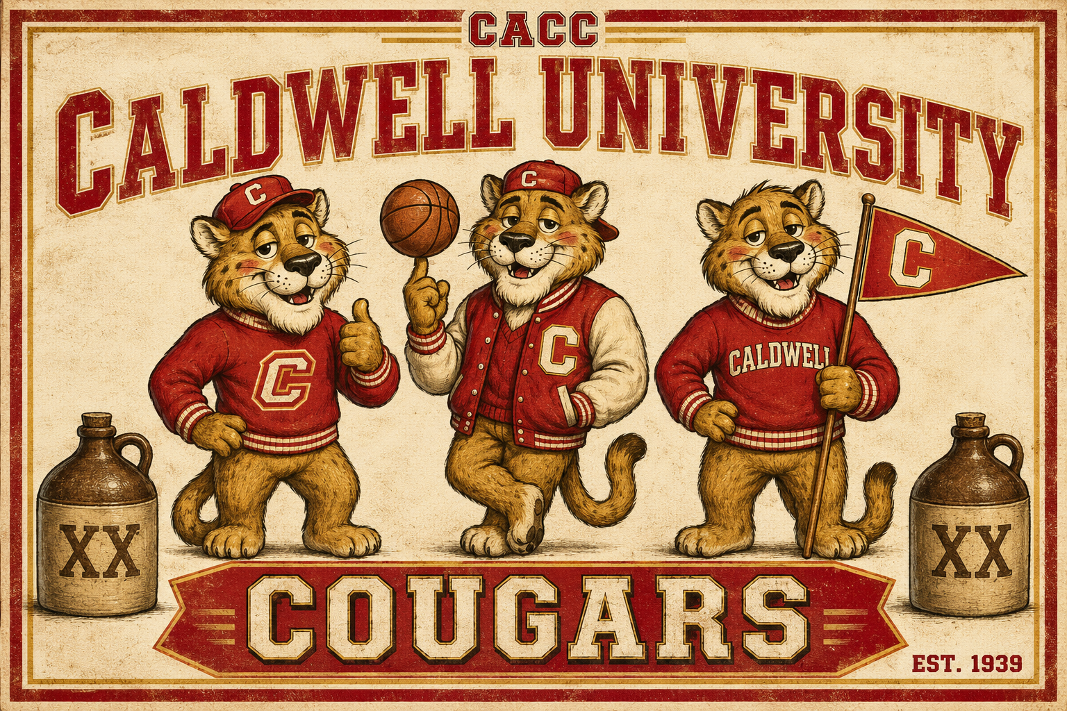 Caldwell University Cougars Vintage-Style Basketball Wall Art