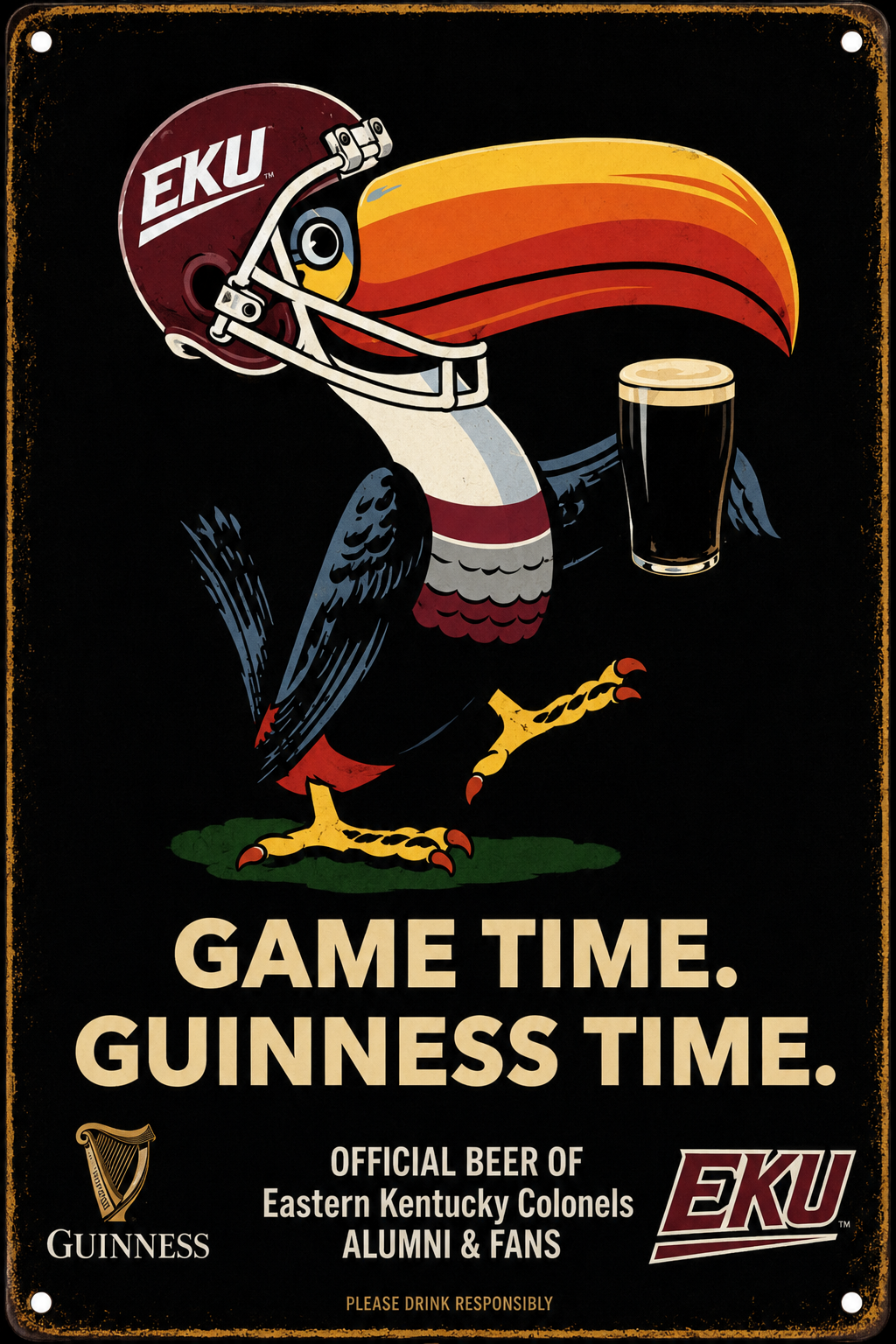 EKU Gamecock Guinness Time Vintage-Style Metal Sign
