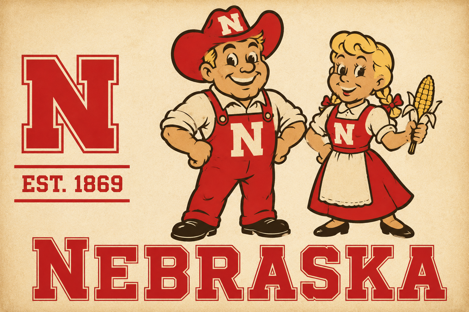 Nebraska N Est. 1869 Cornhusker Vintage-Style Wall Art