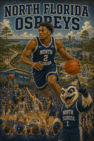 North Florida Ospreys Basketball Vintage-Style Wall Art