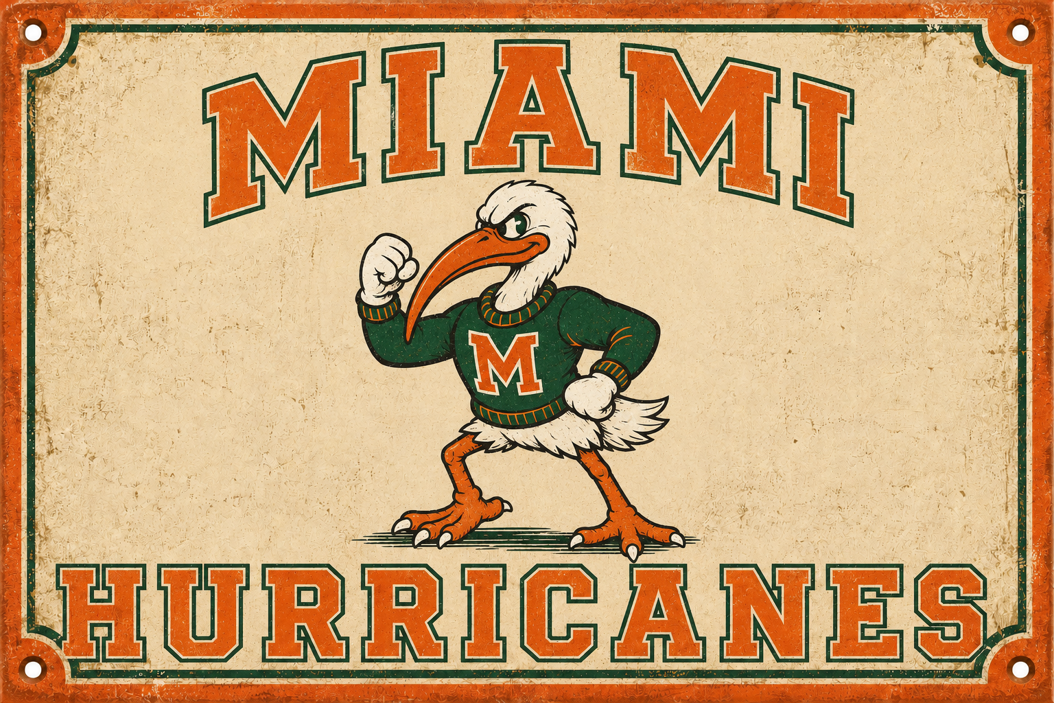 Miami Hurricanes Ibis Mascot Vintage-Style Wall Sign