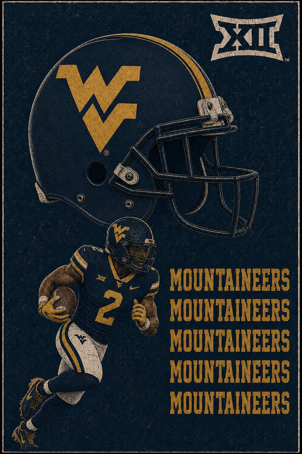 West Virginia Mountaineers Football Helmet and Player Wall Art