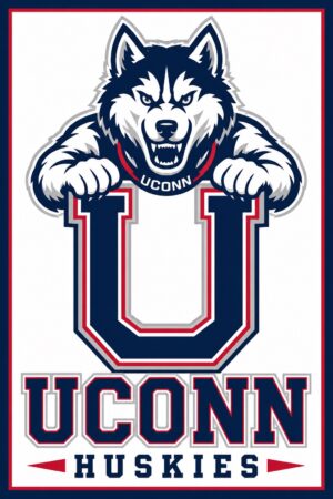 UConn Huskies Navy Red Husky Mascot Wall Art Print
