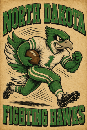 North Dakota Fighting Hawks Football Vintage-Style Wall Art