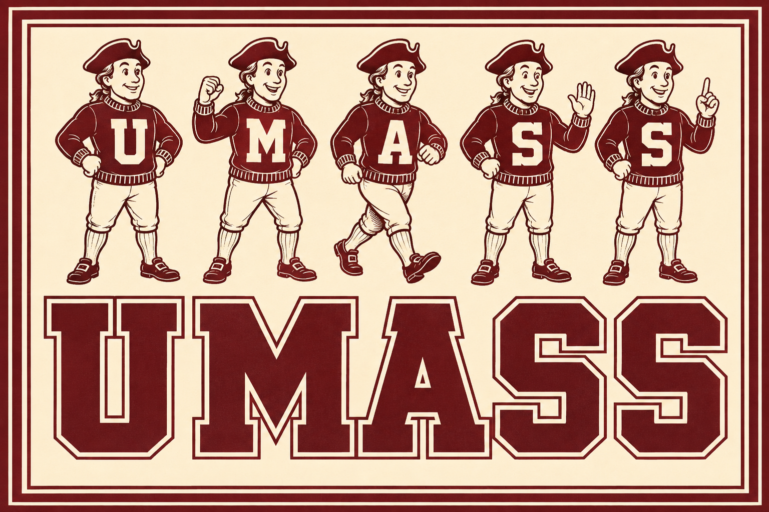 Vintage-Style UMASS Cartoon Character Wall Art
