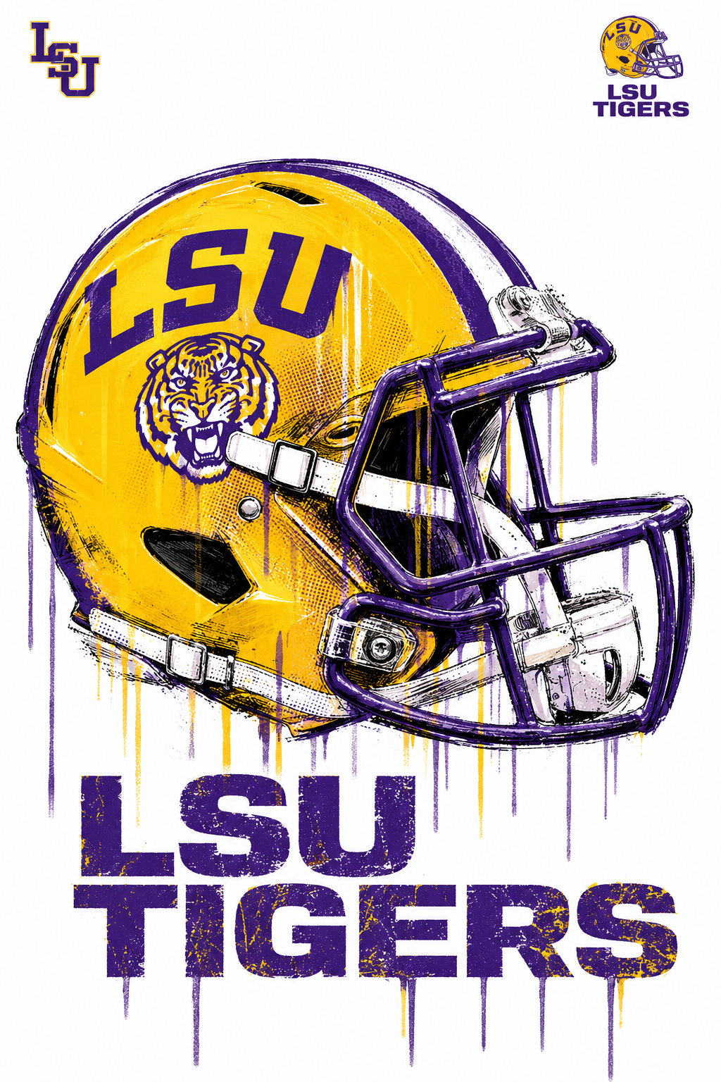 LSU Tigers Yellow and Purple Football Helmet Wall Art