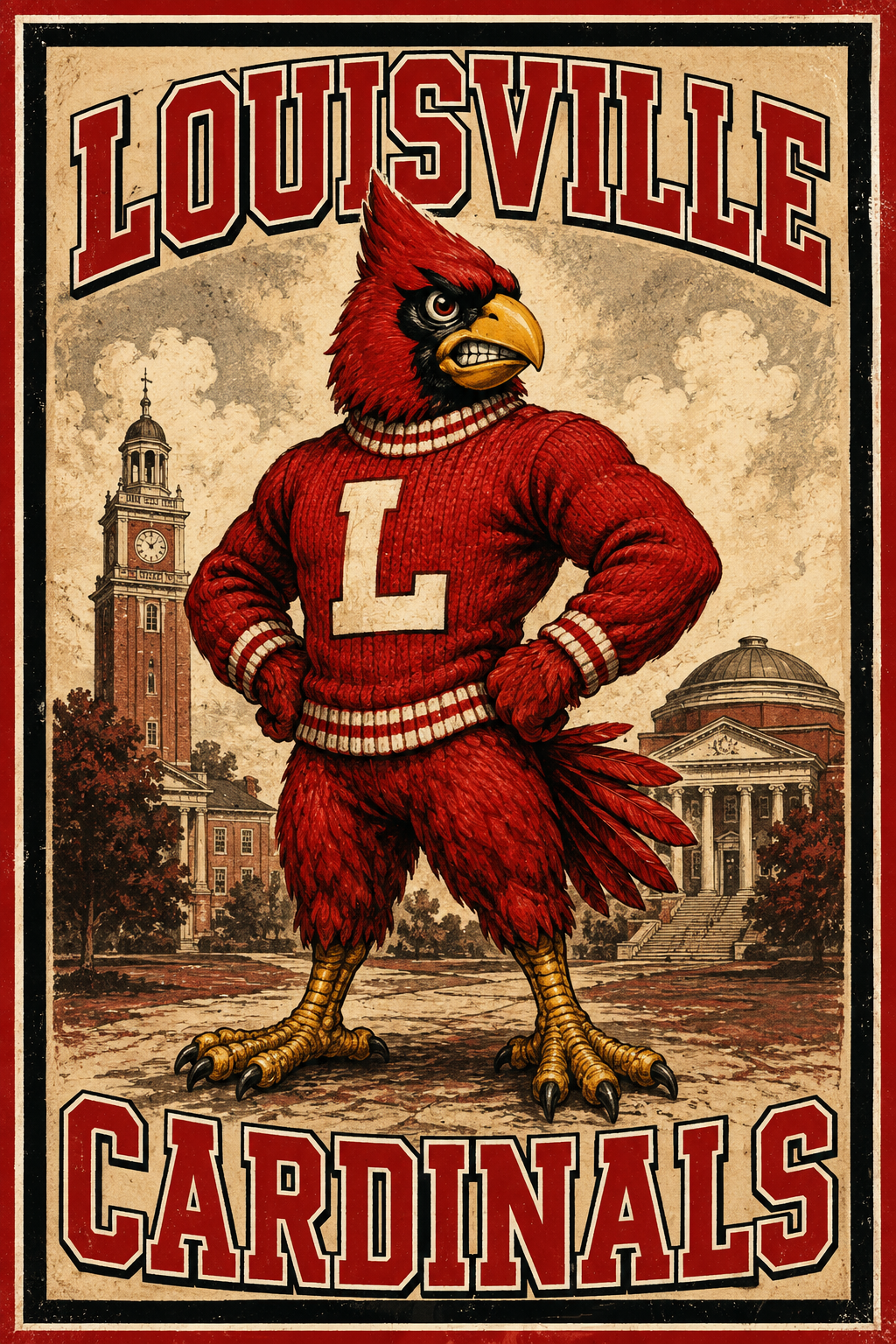 Louisville Cardinals Vintage-Style Cardinal Wall Art Print