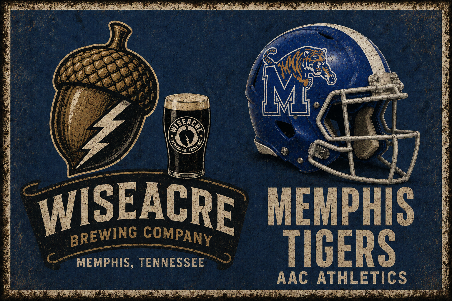Memphis Tigers and Wiseacre Brewing Vintage-Style Wall Art