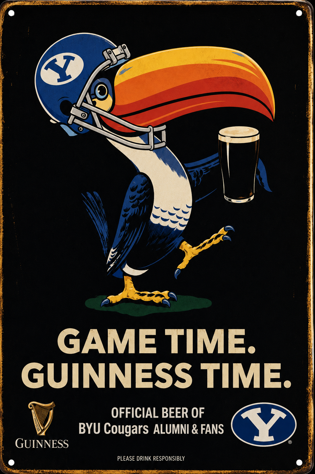 BYU Cougars Guinness Game Time Vintage-Style Metal Sign