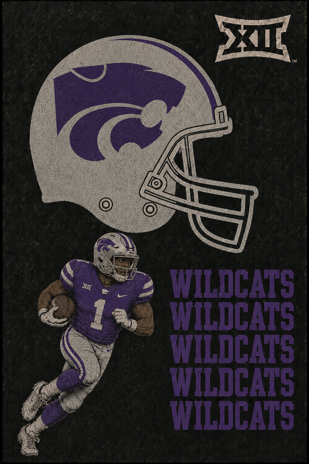 Purple Wildcat Football Helmet and Player Wall Art
