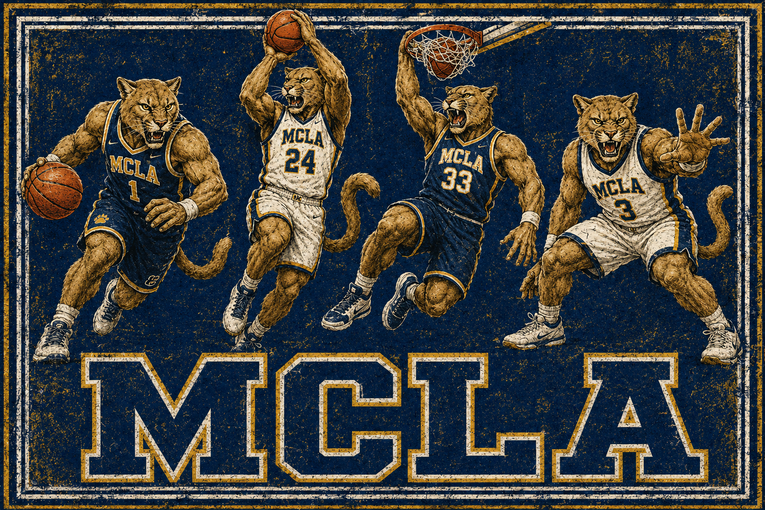 MCLA Bobcats Basketball Vintage-Style Wall Art