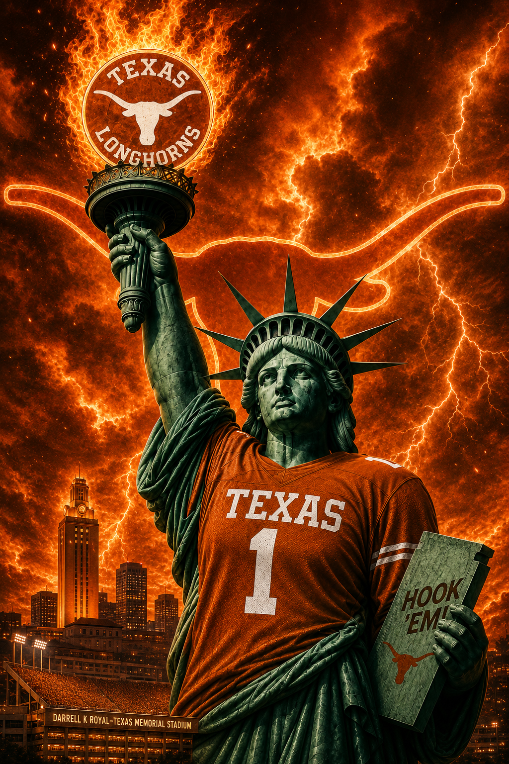Texas Longhorns Statue of Liberty Football Poster