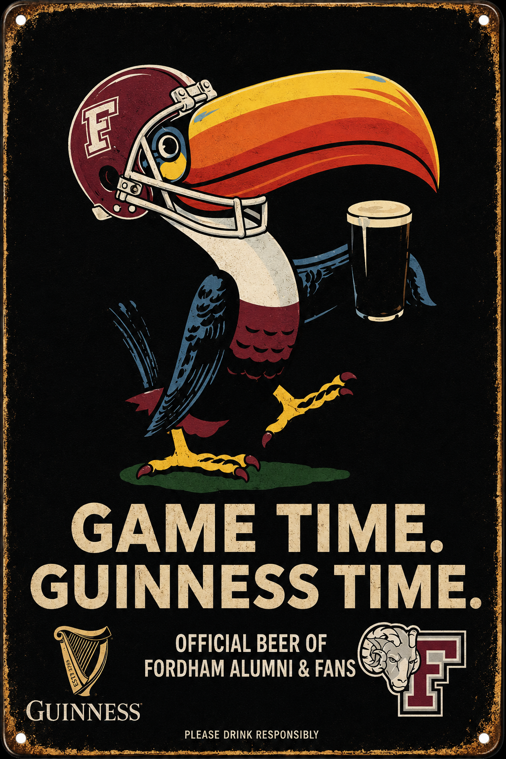 Guinness Football Helmet Game Time Metal Wall Sign