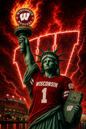 Wisconsin Football Statue and Stadium Fire Artwork