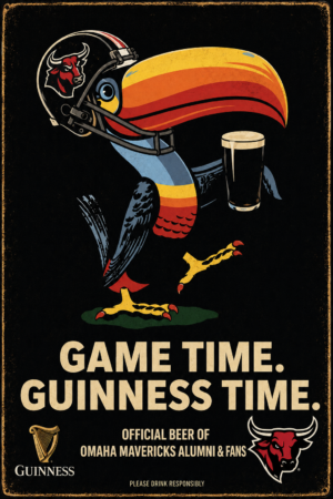 Guinness Time Omaha Mavericks Bull Beer Sign