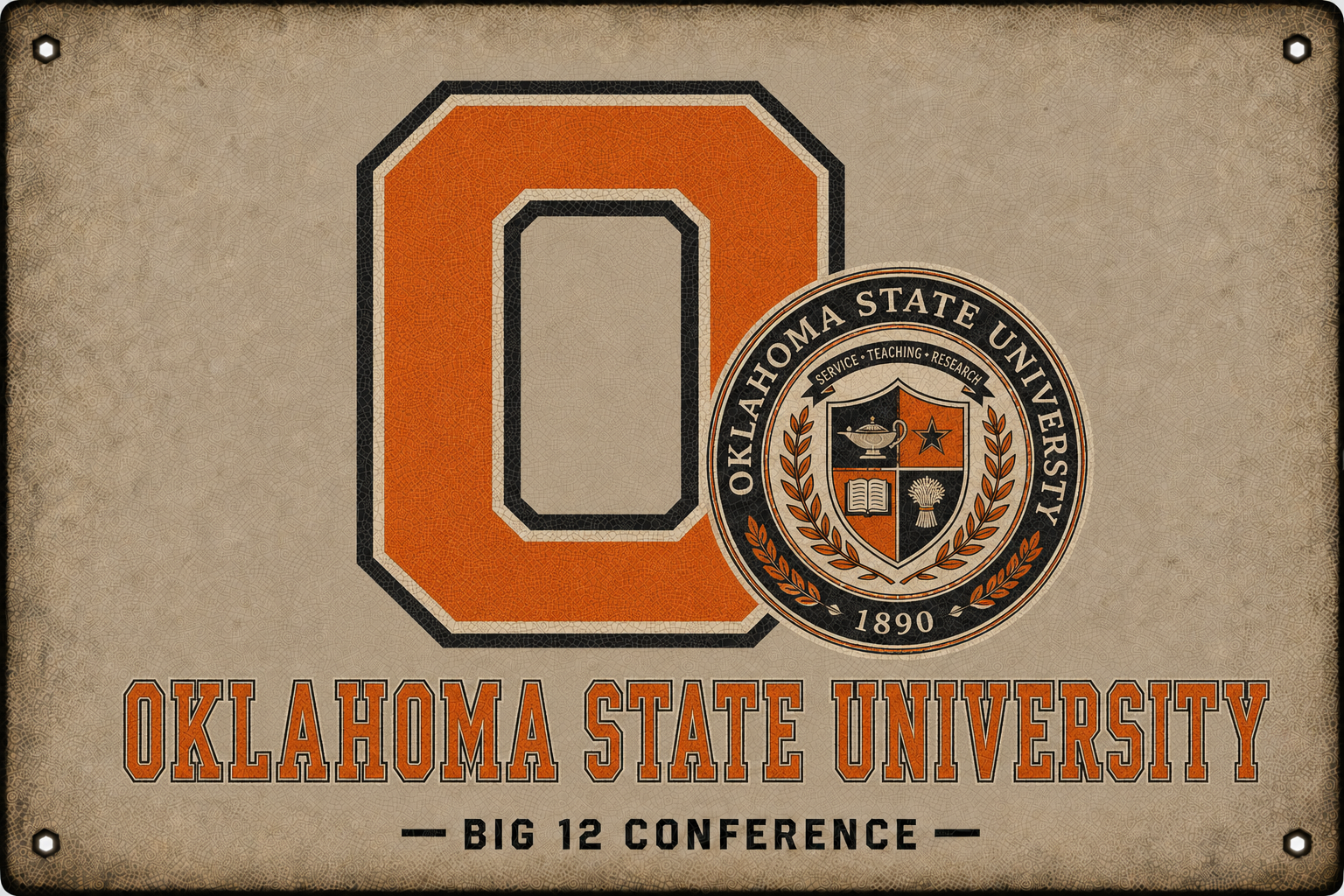 Oklahoma State University Orange O Big 12 Wall Sign