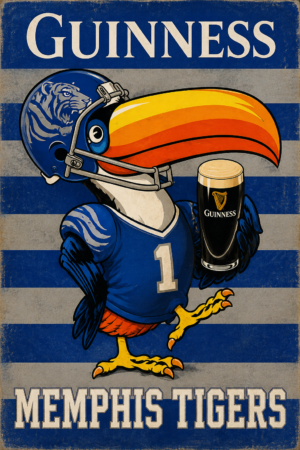 Guinness Memphis Tigers Football Bird Vintage-Style Wall Art