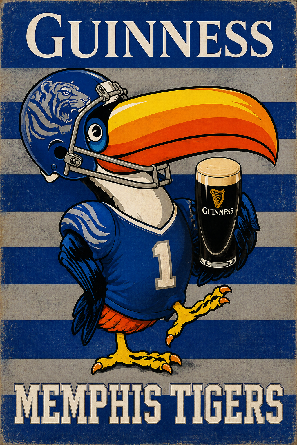Guinness Memphis Tigers Football Bird Vintage-Style Wall Art