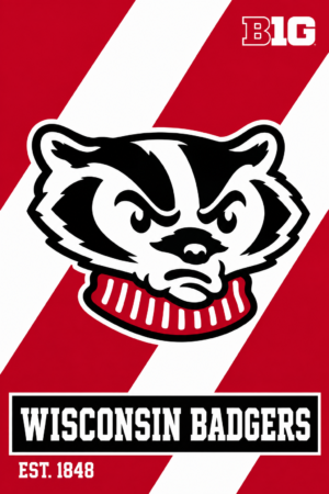Wisconsin Badgers Red White Badger Head Design
